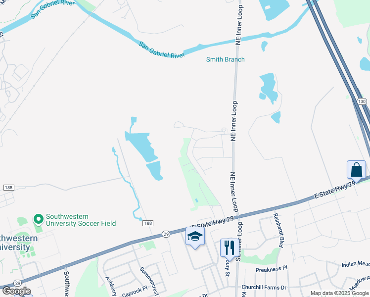 map of restaurants, bars, coffee shops, grocery stores, and more near 355 Wilbarger Point in Georgetown