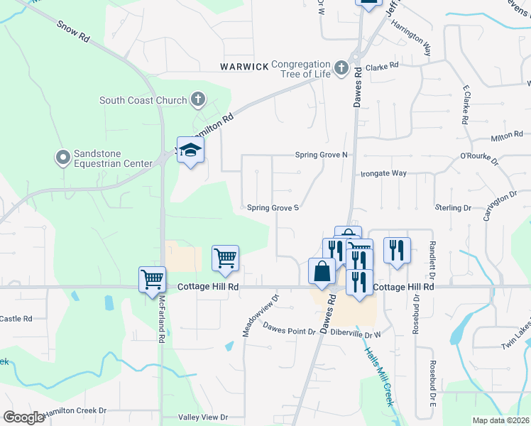 map of restaurants, bars, coffee shops, grocery stores, and more near 8951 Spring Grove South in Mobile