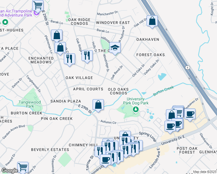 map of restaurants, bars, coffee shops, grocery stores, and more near 4475 Carter Creek Parkway in Bryan