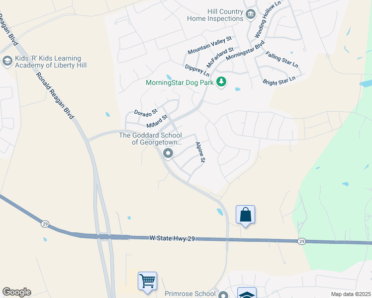 map of restaurants, bars, coffee shops, grocery stores, and more near Kavanaugh Street in Georgetown