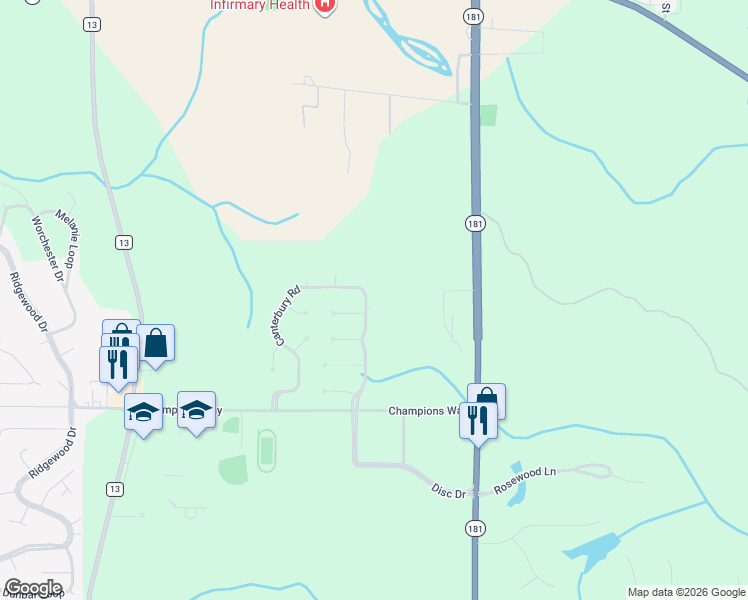 map of restaurants, bars, coffee shops, grocery stores, and more near 28790 Canterbury Road in Daphne