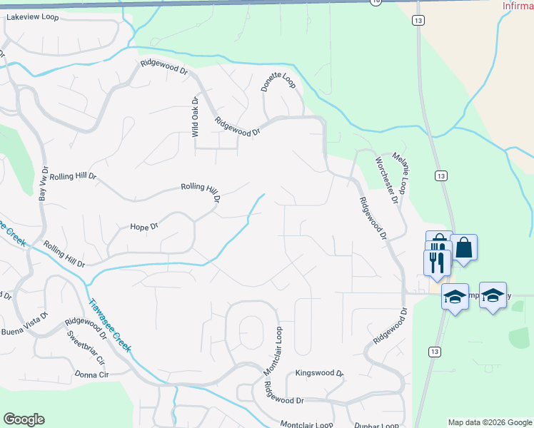 map of restaurants, bars, coffee shops, grocery stores, and more near 135 Marikesh Drive in Daphne