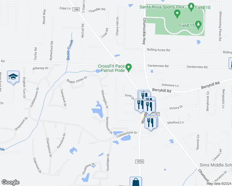 map of restaurants, bars, coffee shops, grocery stores, and more near 5803 Wood Duck Drive in Milton