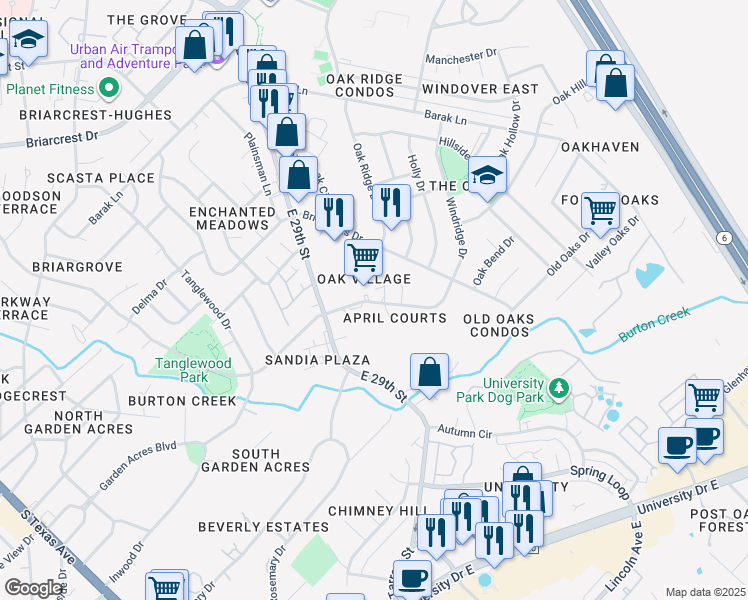 map of restaurants, bars, coffee shops, grocery stores, and more near 4412 Carter Creek Parkway in Bryan