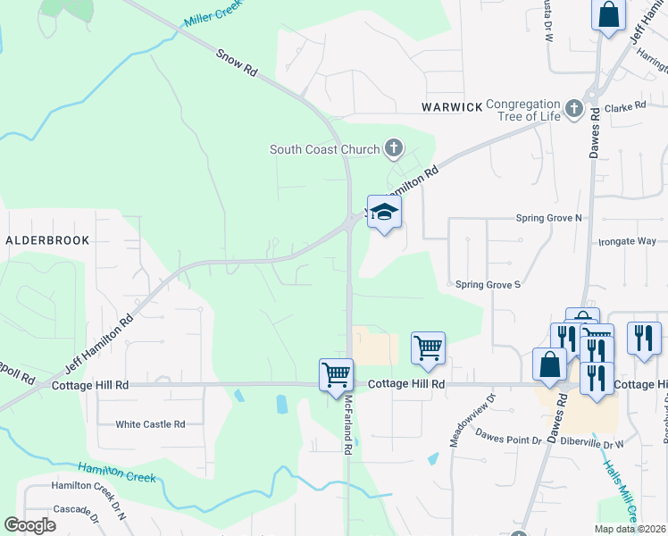 map of restaurants, bars, coffee shops, grocery stores, and more near 2345-2359 McFarland Road in Mobile