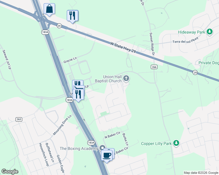map of restaurants, bars, coffee shops, grocery stores, and more near 305 Tequilana Pass in Leander