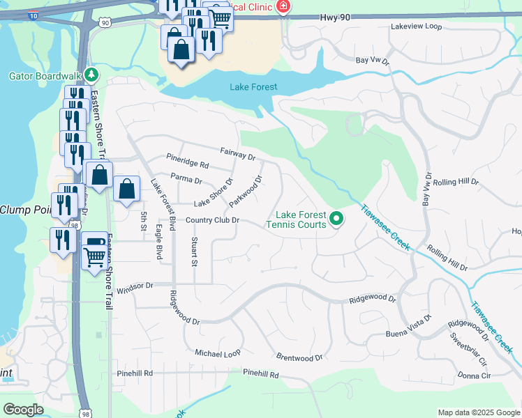 map of restaurants, bars, coffee shops, grocery stores, and more near 109 Myrna Circle in Daphne