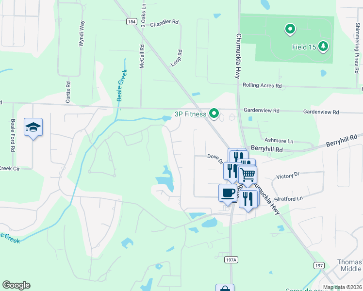 map of restaurants, bars, coffee shops, grocery stores, and more near 3307 Prestwick Drive in Pace