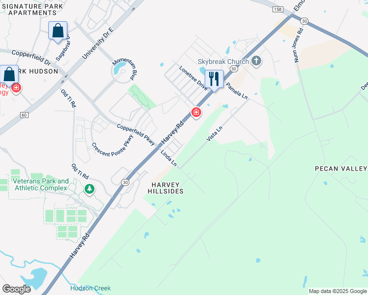 map of restaurants, bars, coffee shops, grocery stores, and more near 3532 Heritage Lane in College Station