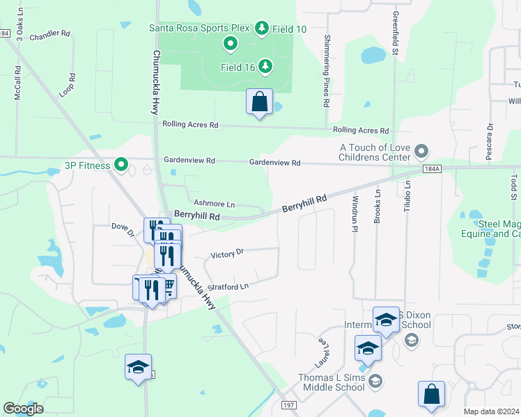map of restaurants, bars, coffee shops, grocery stores, and more near 3552 Ashmore Lane in Milton