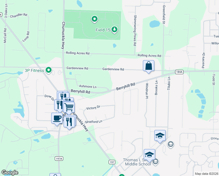 map of restaurants, bars, coffee shops, grocery stores, and more near 3552 Ashmore Lane in Pace