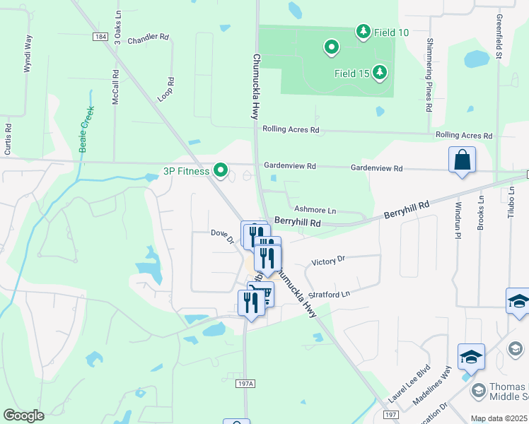 map of restaurants, bars, coffee shops, grocery stores, and more near 5728 Chumuckla Highway in Pace