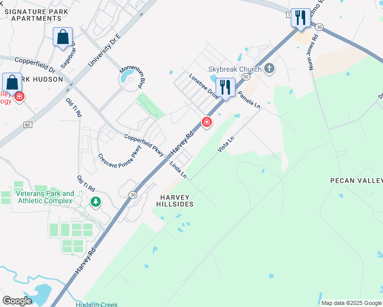 map of restaurants, bars, coffee shops, grocery stores, and more near 3532 Heritage Lane in College Station