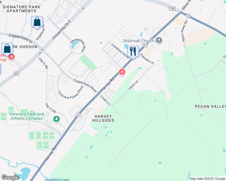 map of restaurants, bars, coffee shops, grocery stores, and more near 3532 Heritage Lane in College Station