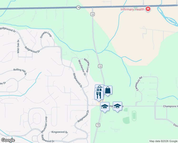 map of restaurants, bars, coffee shops, grocery stores, and more near 129 Melanie Loop in Daphne