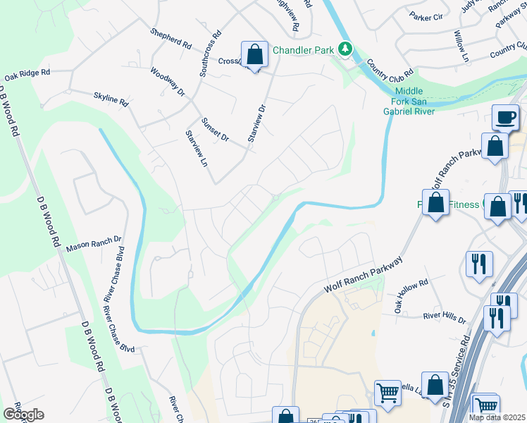 map of restaurants, bars, coffee shops, grocery stores, and more near 544 Wolf Road in Georgetown