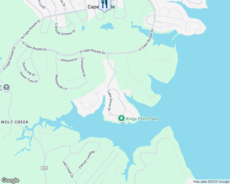 map of restaurants, bars, coffee shops, grocery stores, and more near 701 Lake Grove Drive in Coldspring