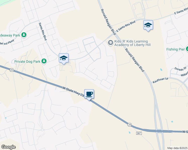 map of restaurants, bars, coffee shops, grocery stores, and more near 428 Barlow Cove in Liberty Hill