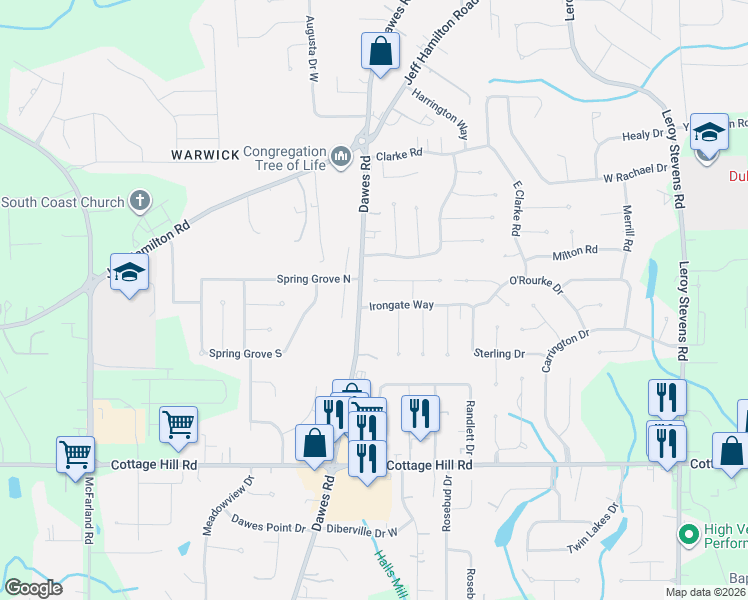 map of restaurants, bars, coffee shops, grocery stores, and more near 8690 Irongate Way in Mobile