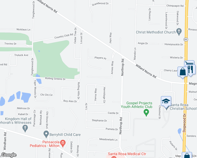map of restaurants, bars, coffee shops, grocery stores, and more near 6029 Arnies Way in Milton