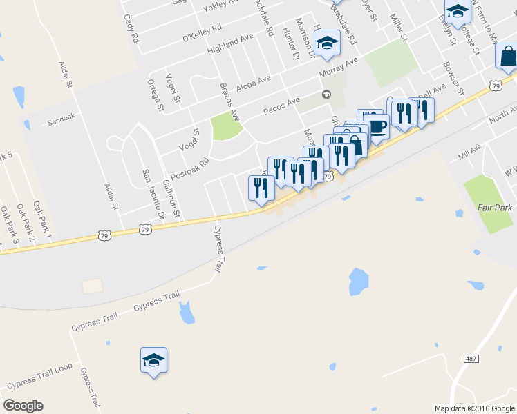 map of restaurants, bars, coffee shops, grocery stores, and more near 1700 W Cameron Ave in Rockdale