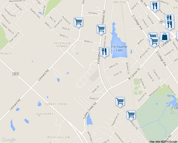 map of restaurants, bars, coffee shops, grocery stores, and more near 2110 Amberglow Pl in Bryan