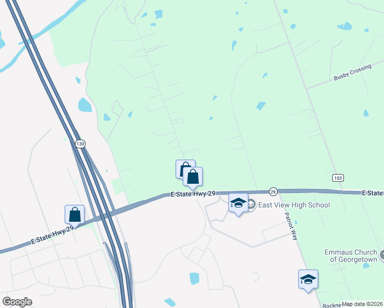 map of restaurants, bars, coffee shops, grocery stores, and more near 200 Eastview Drive in Georgetown