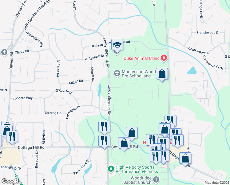 map of restaurants, bars, coffee shops, grocery stores, and more near 2225 Leroy Stevens Road in Mobile