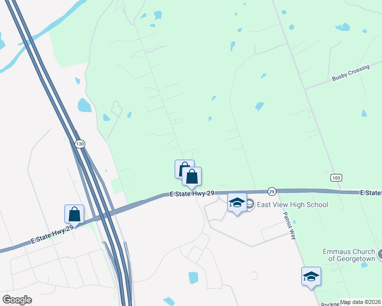 map of restaurants, bars, coffee shops, grocery stores, and more near 200 Eastview Drive in Georgetown