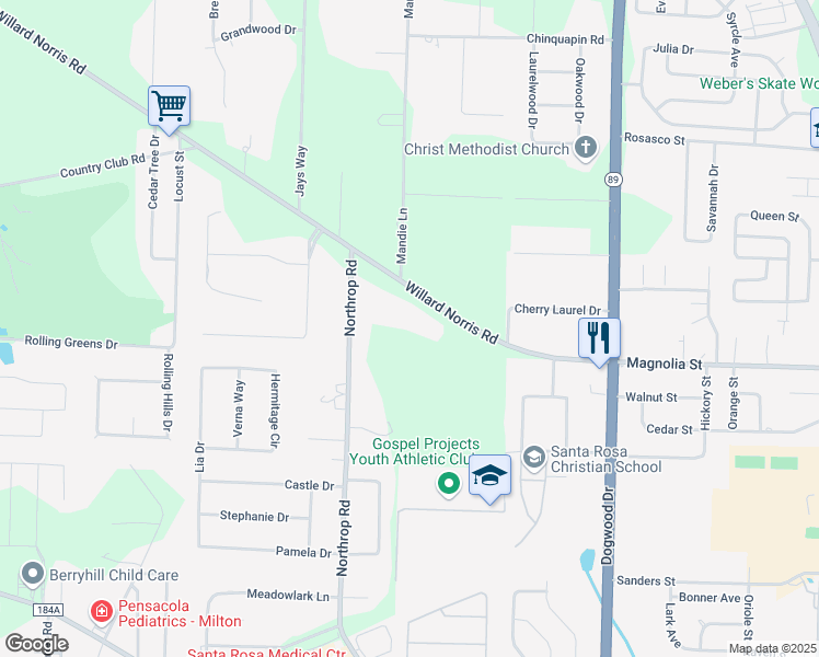 map of restaurants, bars, coffee shops, grocery stores, and more near 6211 Willard Norris Road in Milton