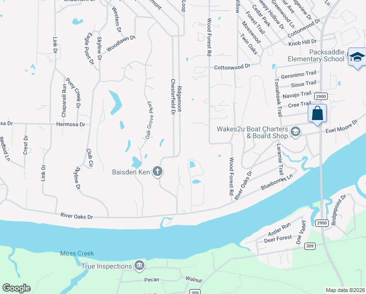 map of restaurants, bars, coffee shops, grocery stores, and more near 118 Ridgemont in Kingsland