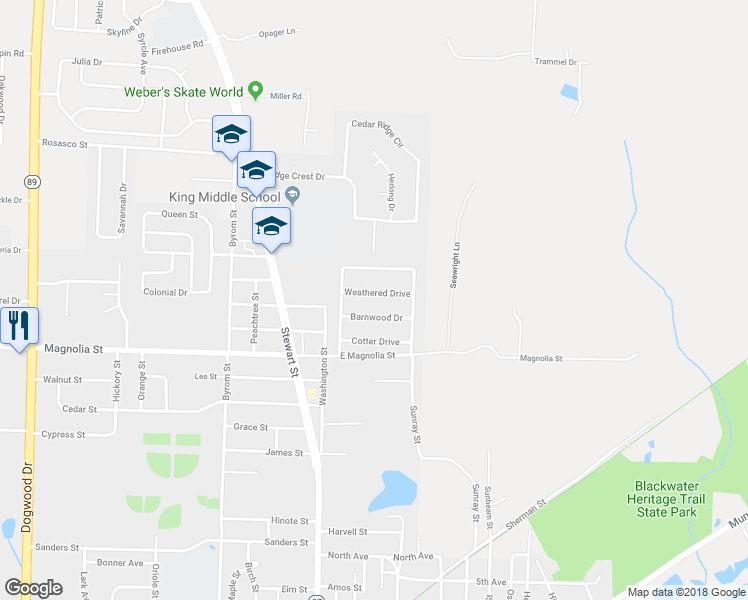 map of restaurants, bars, coffee shops, grocery stores, and more near 6747 Weathered Drive in Milton