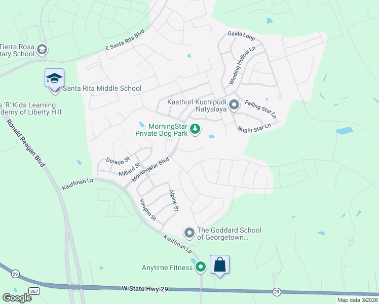 map of restaurants, bars, coffee shops, grocery stores, and more near Ridgeview Court in Georgetown