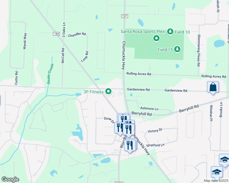 map of restaurants, bars, coffee shops, grocery stores, and more near 3348 Colonial Oaks Drive in Pace