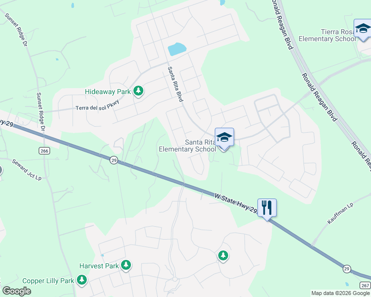 map of restaurants, bars, coffee shops, grocery stores, and more near 317 Clear Fork Loop in Liberty Hill