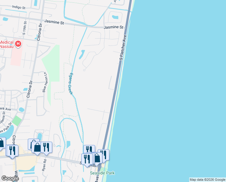 map of restaurants, bars, coffee shops, grocery stores, and more near 1349 South Fletcher Avenue in Fernandina Beach