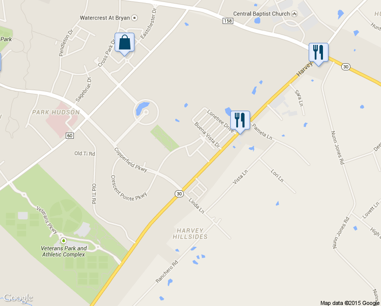 map of restaurants, bars, coffee shops, grocery stores, and more near 1411 Crescent Ridge Drive in College Station