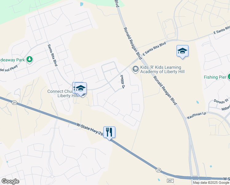 map of restaurants, bars, coffee shops, grocery stores, and more near 316 Peggy Drive in Georgetown