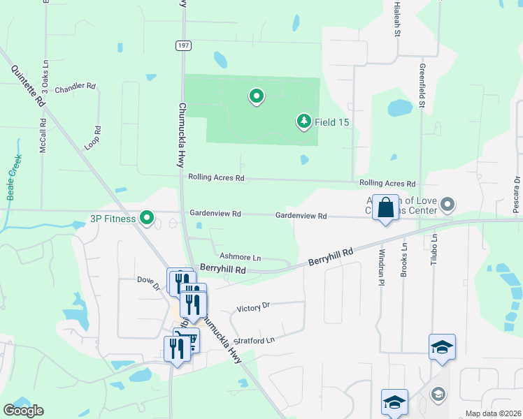 map of restaurants, bars, coffee shops, grocery stores, and more near 3494 Gardenview Road in Milton
