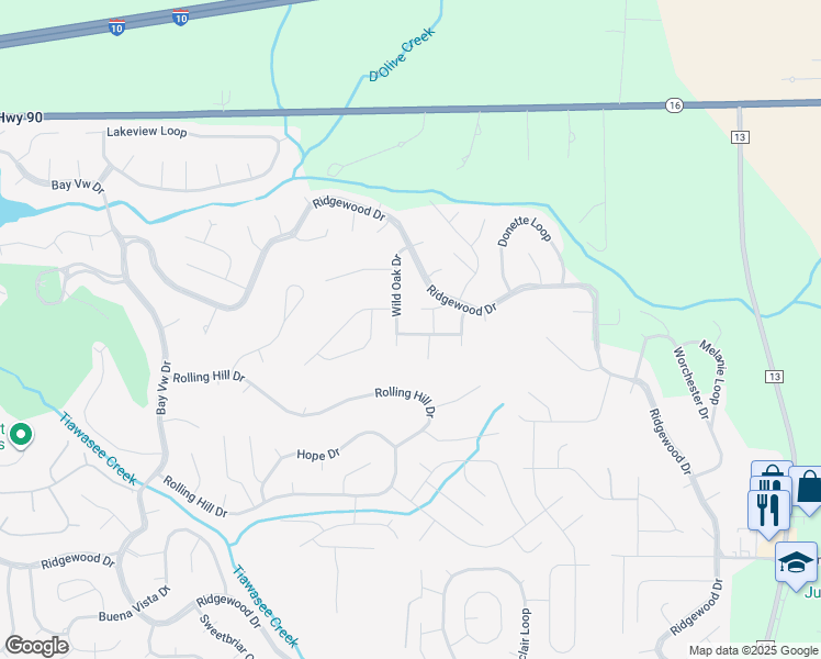 map of restaurants, bars, coffee shops, grocery stores, and more near 122 Wild Oak Drive in Daphne