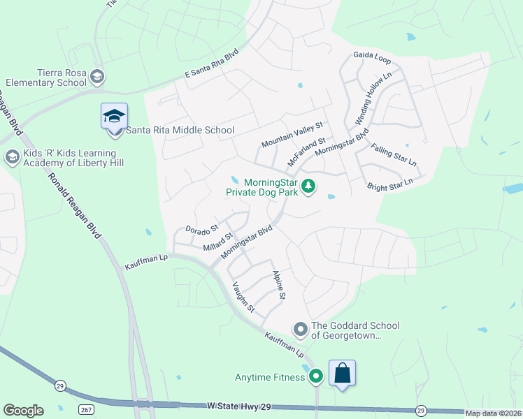 map of restaurants, bars, coffee shops, grocery stores, and more near 119 Creek Point Drive in Georgetown