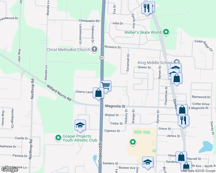 map of restaurants, bars, coffee shops, grocery stores, and more near 5871 Southern Bell Court in Milton
