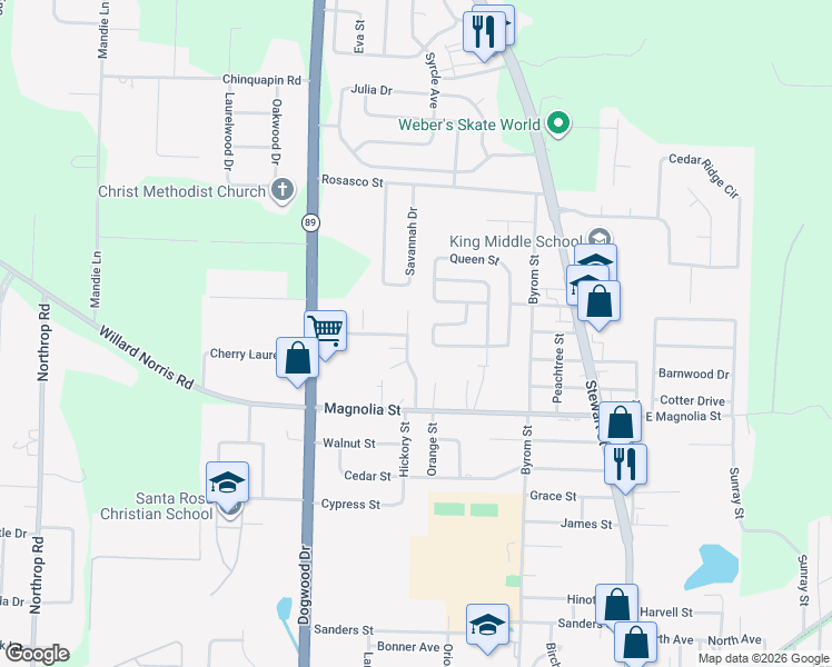 map of restaurants, bars, coffee shops, grocery stores, and more near 5880 Magnolia Bend Boulevard in Milton