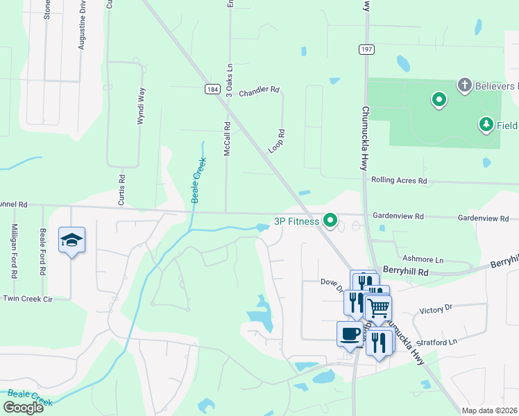 map of restaurants, bars, coffee shops, grocery stores, and more near 3250 Tunnel Road in Pace