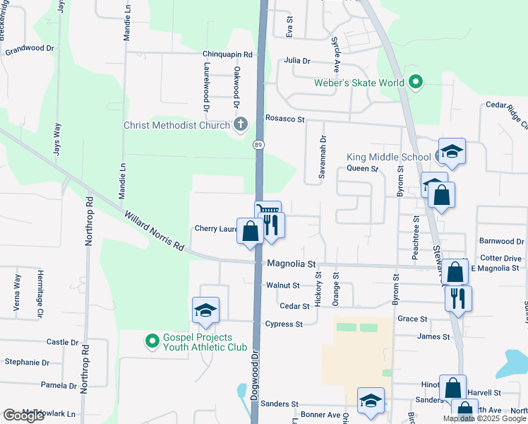 map of restaurants, bars, coffee shops, grocery stores, and more near 5960 Magnolia Bend Boulevard in Milton