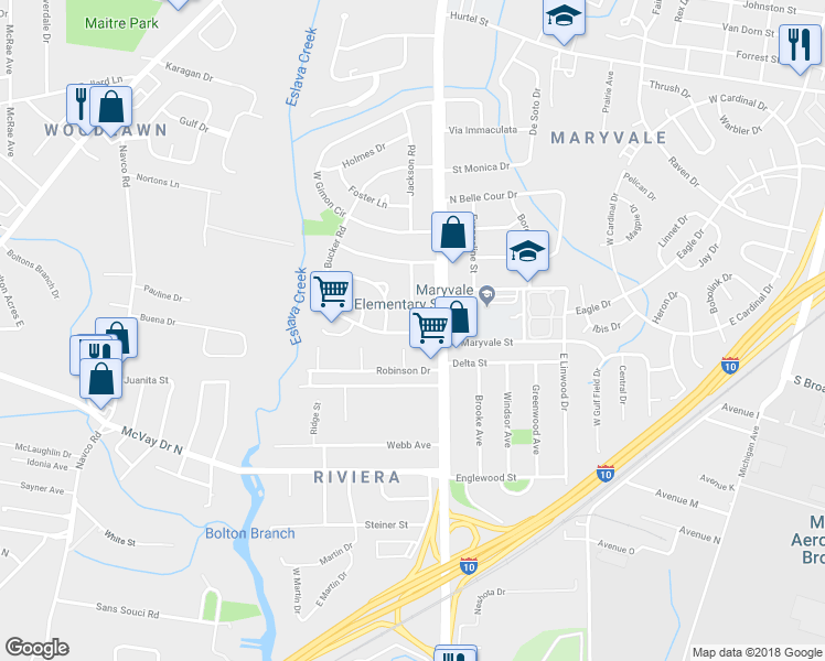 map of restaurants, bars, coffee shops, grocery stores, and more near 1268 Horton Drive in Mobile