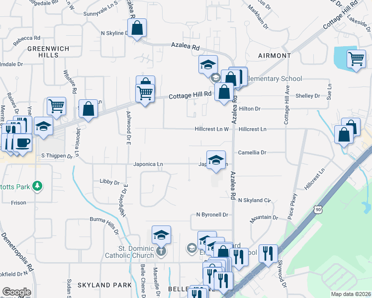 map of restaurants, bars, coffee shops, grocery stores, and more near 954 Royal Oak Ct in Mobile