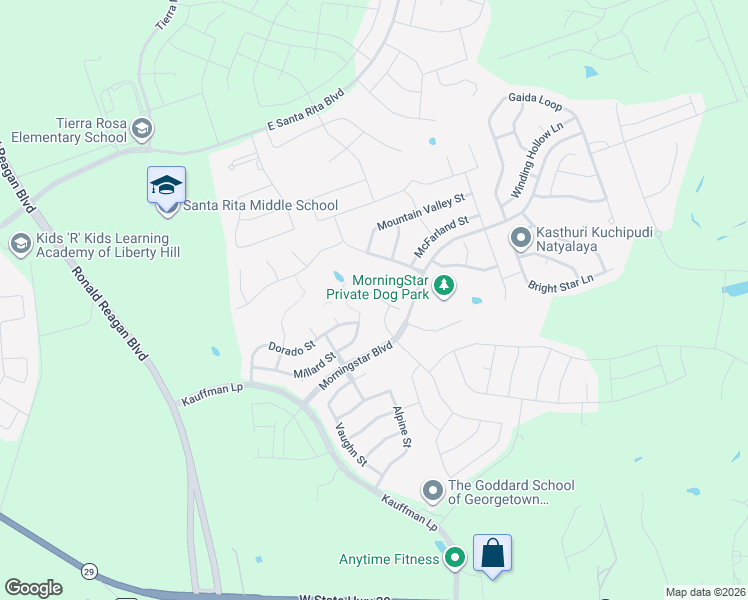 map of restaurants, bars, coffee shops, grocery stores, and more near 119 Creek Point Drive in Georgetown