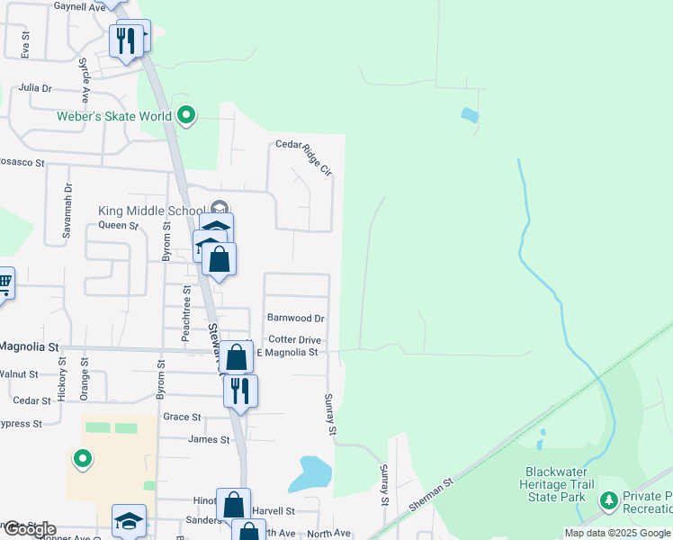 map of restaurants, bars, coffee shops, grocery stores, and more near 5985 Rustic Ridge Circle in Milton