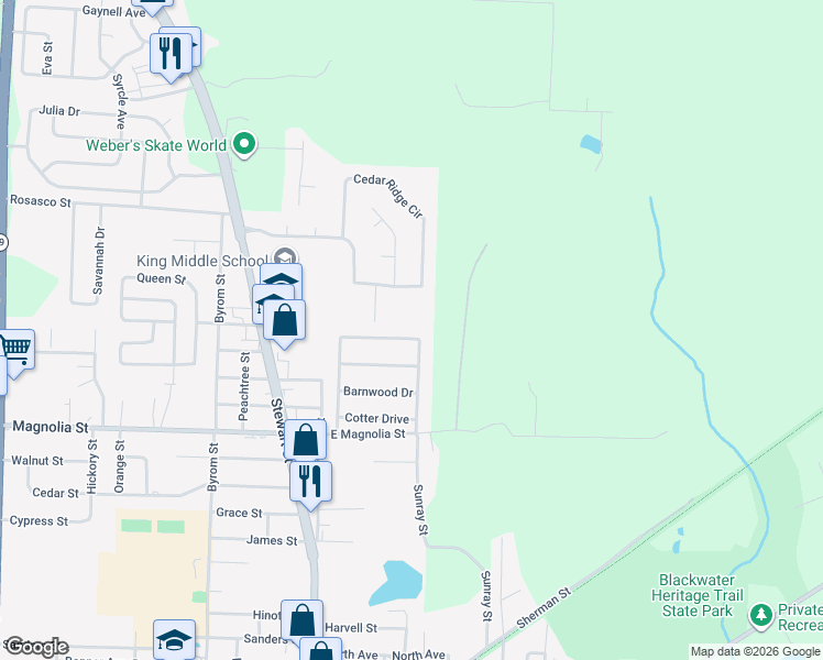 map of restaurants, bars, coffee shops, grocery stores, and more near 6783 Cedar Ridge Circle in Milton